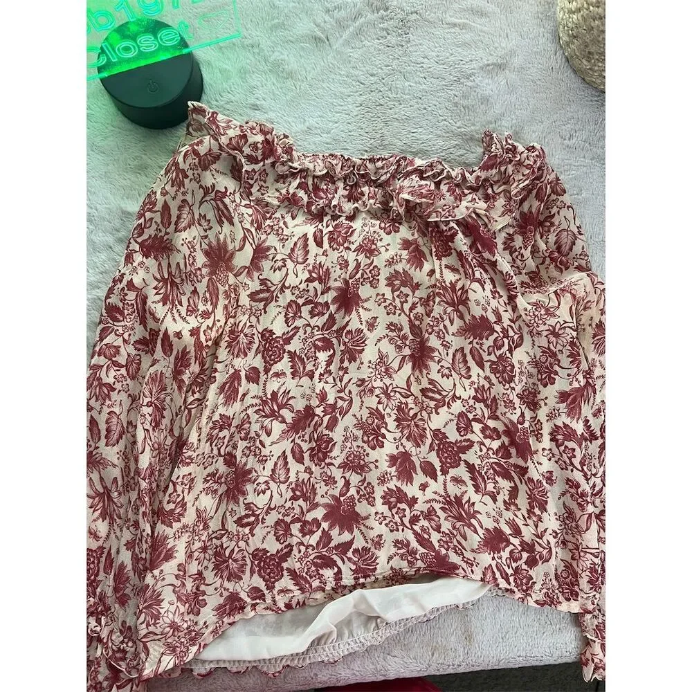 Capucine Women's Floral Print Silk Blouse Size M Multicolor Ruffle Trim - Picture 10 of 11